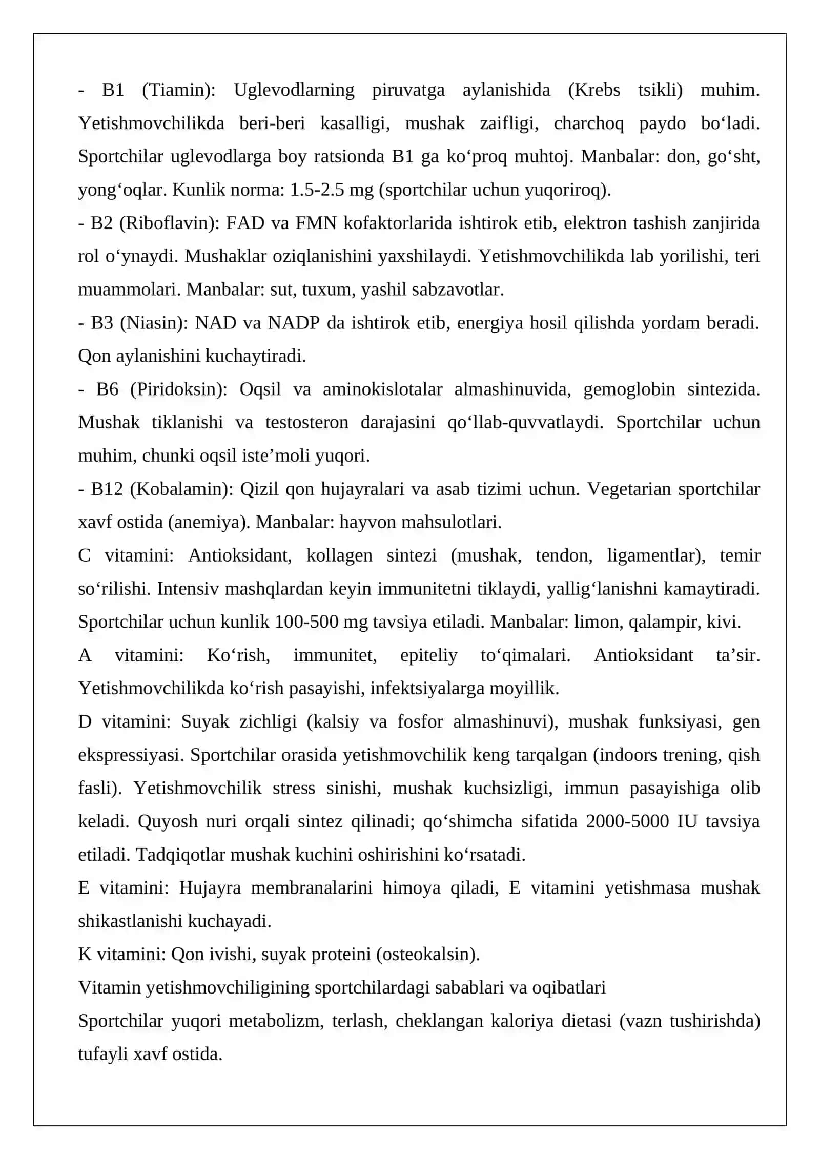 Vitaminlarning sportchilar uchun ahamiyati esse 2