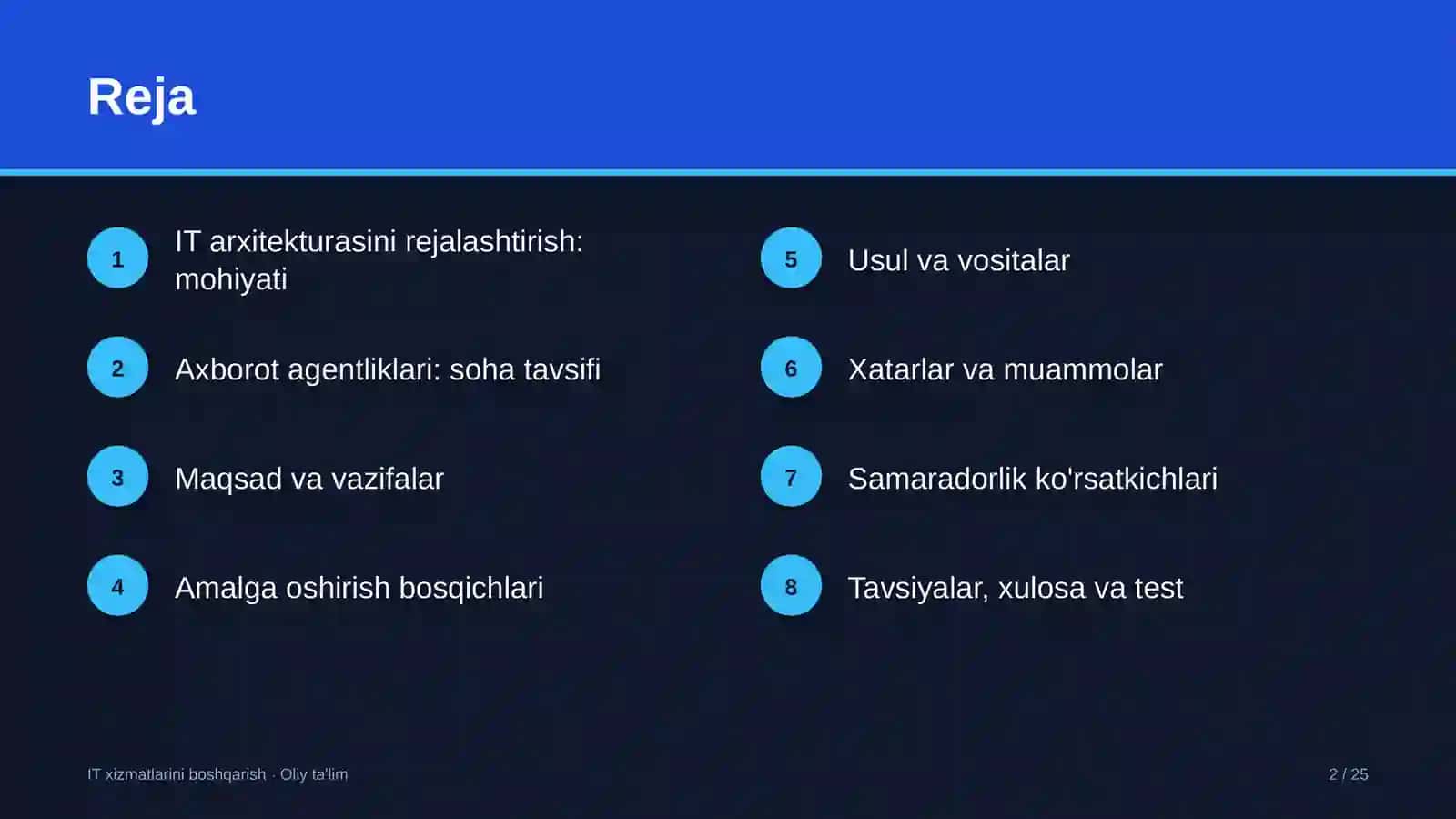 IT xizmatlarini boshqarish · Oliy ta’lim 2