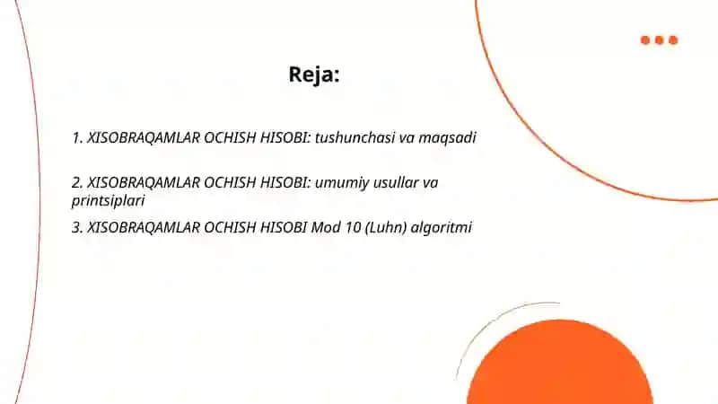 XISOBRAQAMLAR OCHISH HISOBI 2