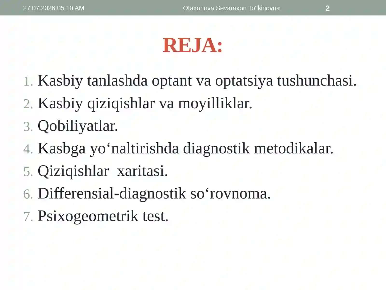 Kasbiy qiziqish va layoqatlarni eksperimental o‘rganish 2