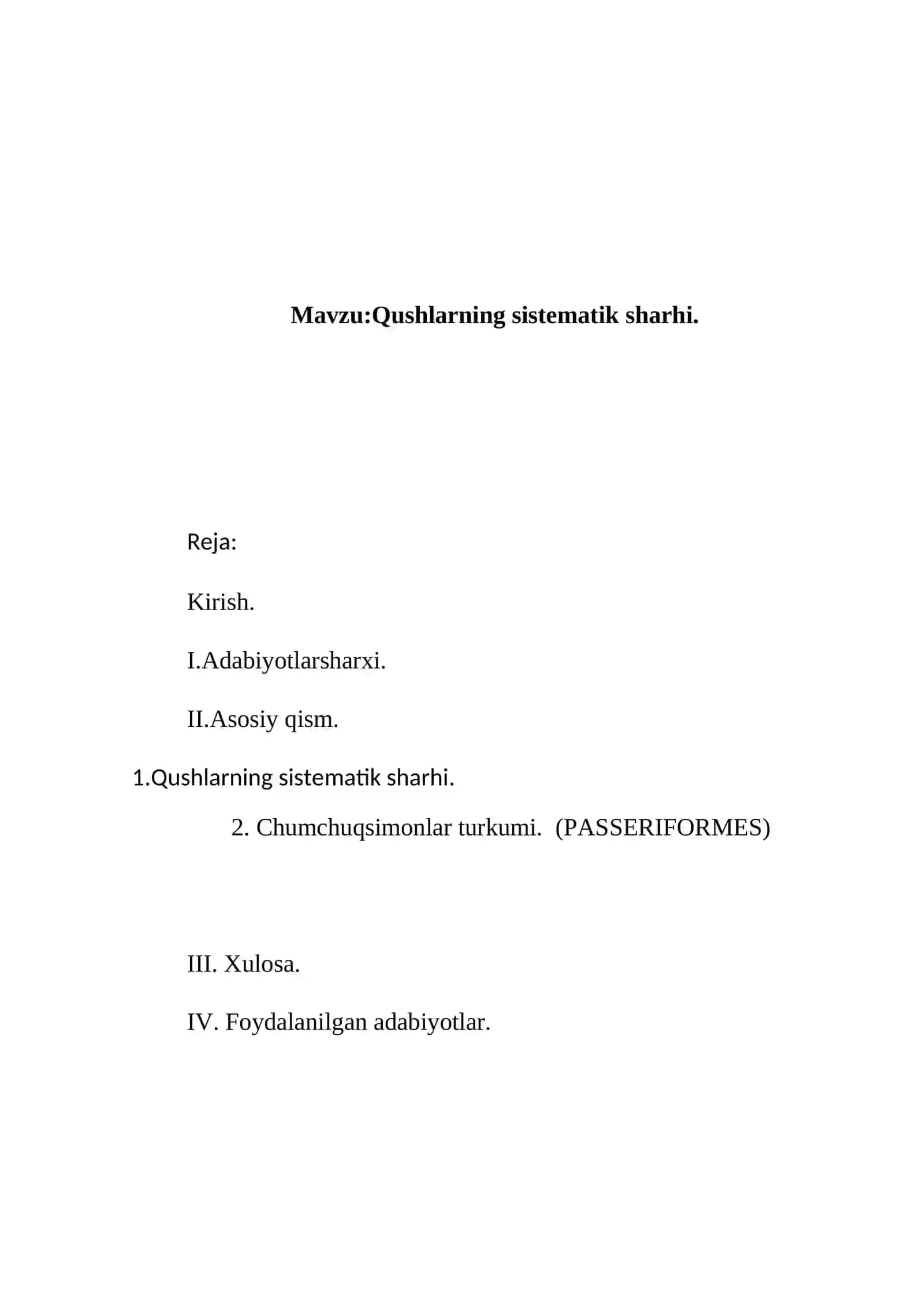 Qushlarning sistematik sharhi 2