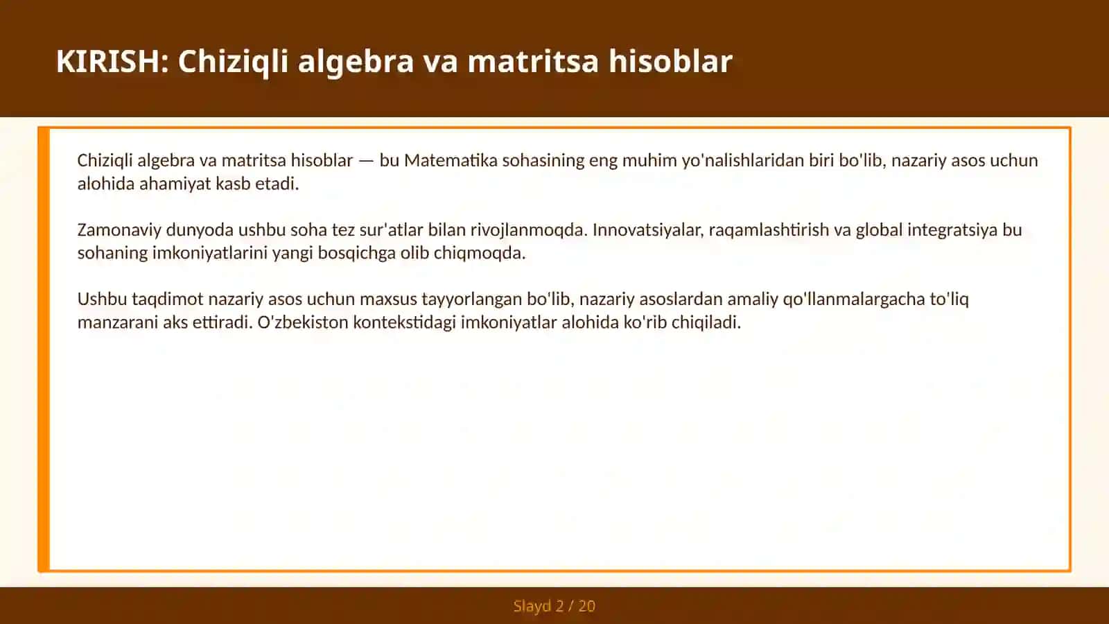 Chiziqli algebra va matritsa hisoblar 2