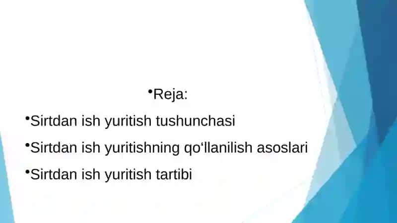 Sirtdan ish yuritish 2