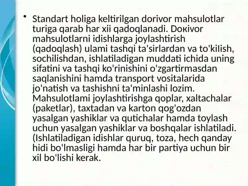 Dorivor o'simliklarni joylashtirish, tayyorlash, markirovkalash 2