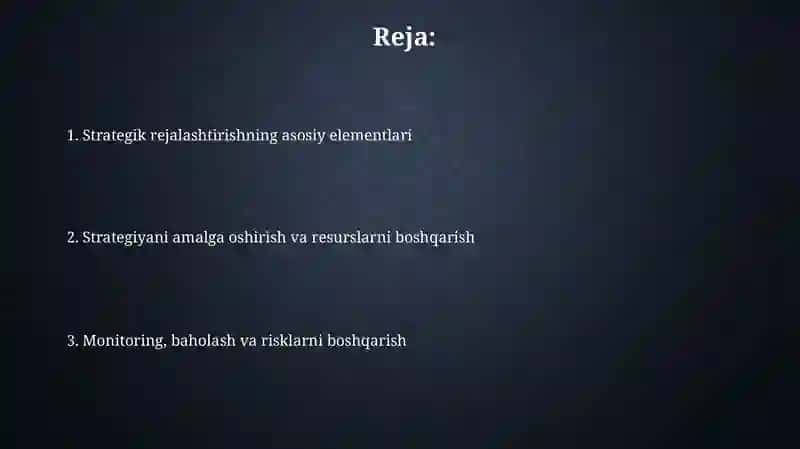 Strategik reja loyihasini ishlab chiqish 2