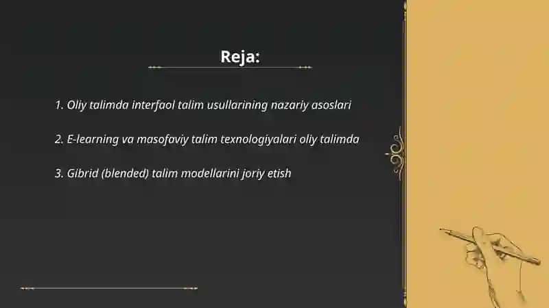Oliy talim texnologiyalari va interfaol talim usullari 2