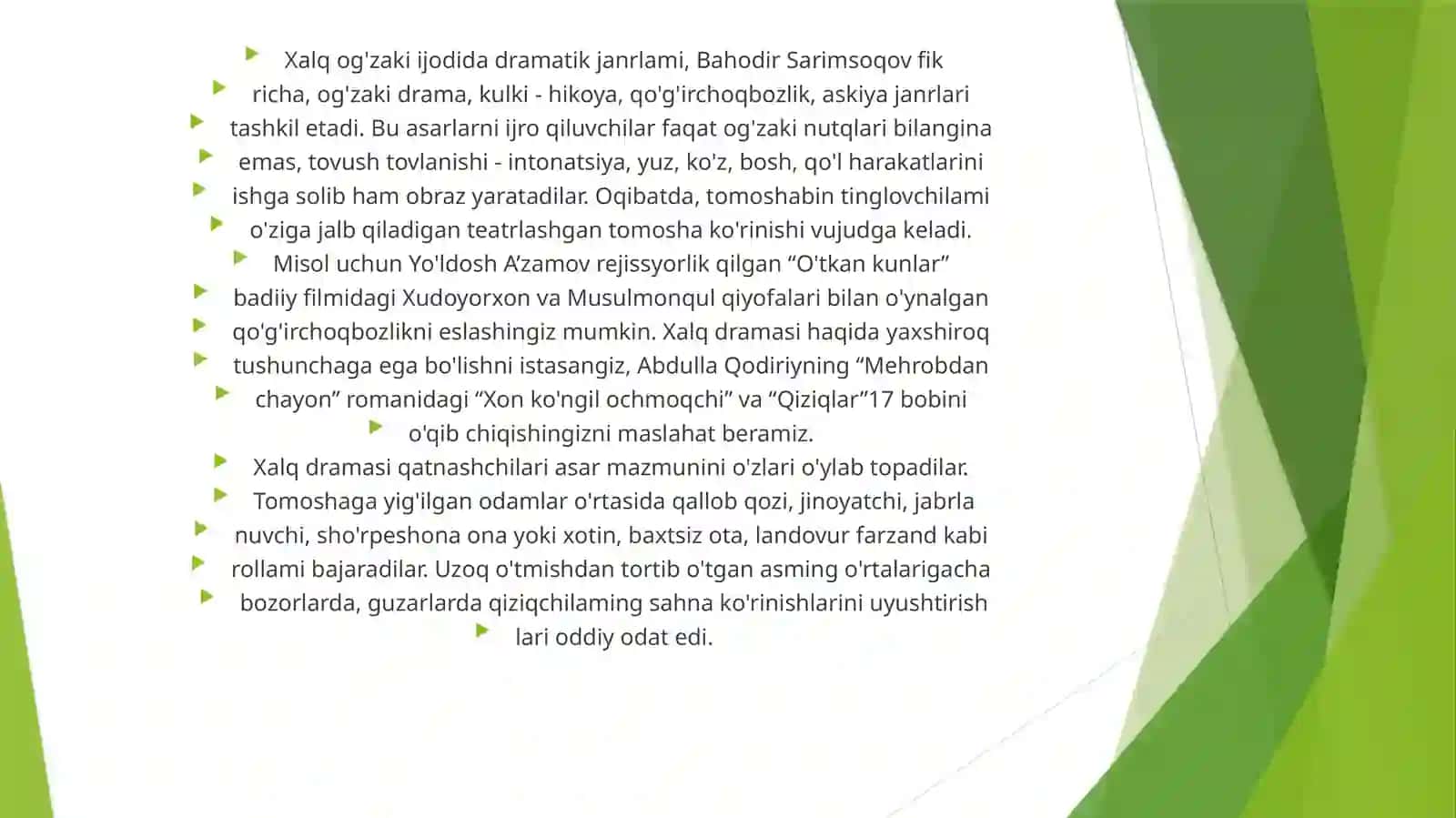 XALQ OG’ZAKI IJODINING JANRLARI.JANRLARARO MUNOSABATLAR 2
