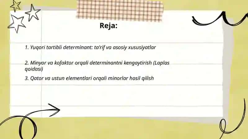 Yuqori tartibli determinantlar 2