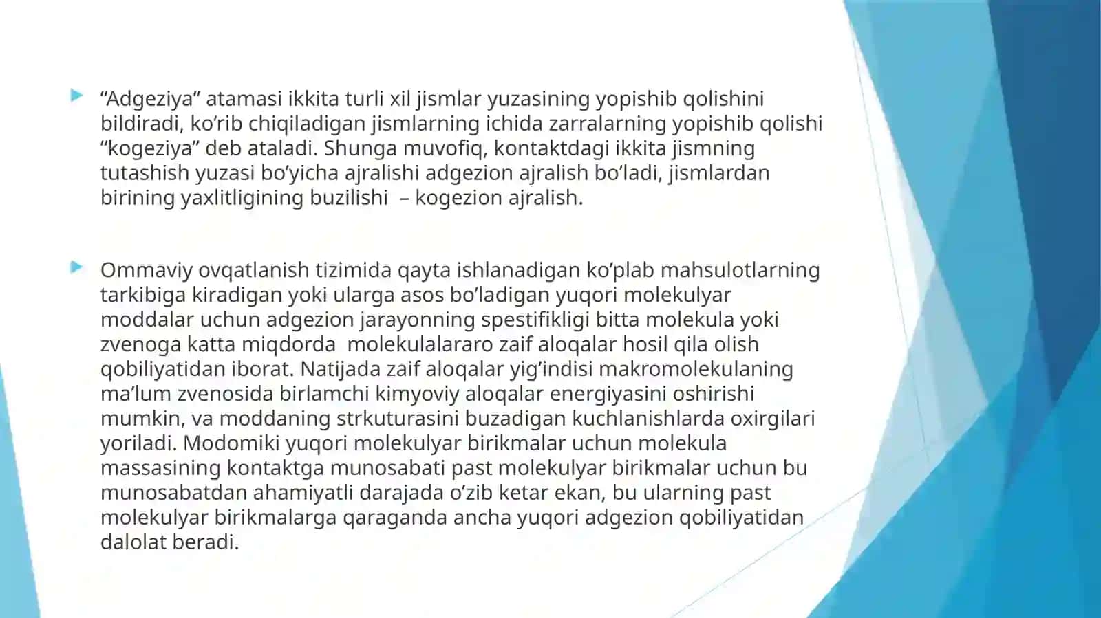 Oziq-ovqat maxsulotlarining adgeziyon xususiyatlari 2
