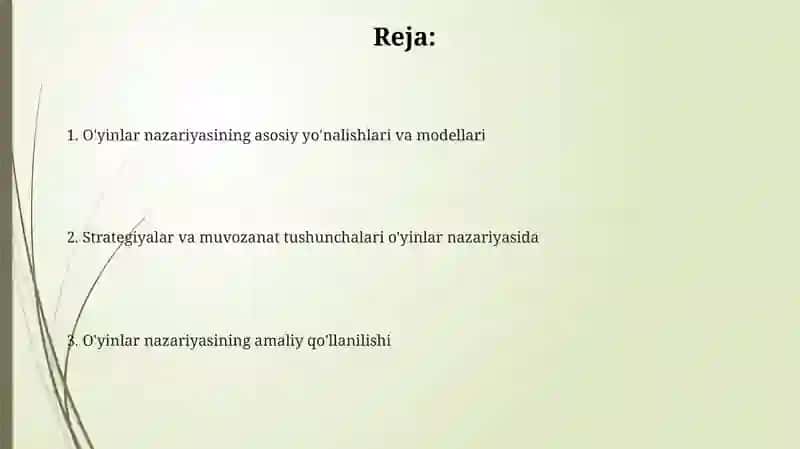O'yinlar nazariyasining asosiy yo'nalishlari 2