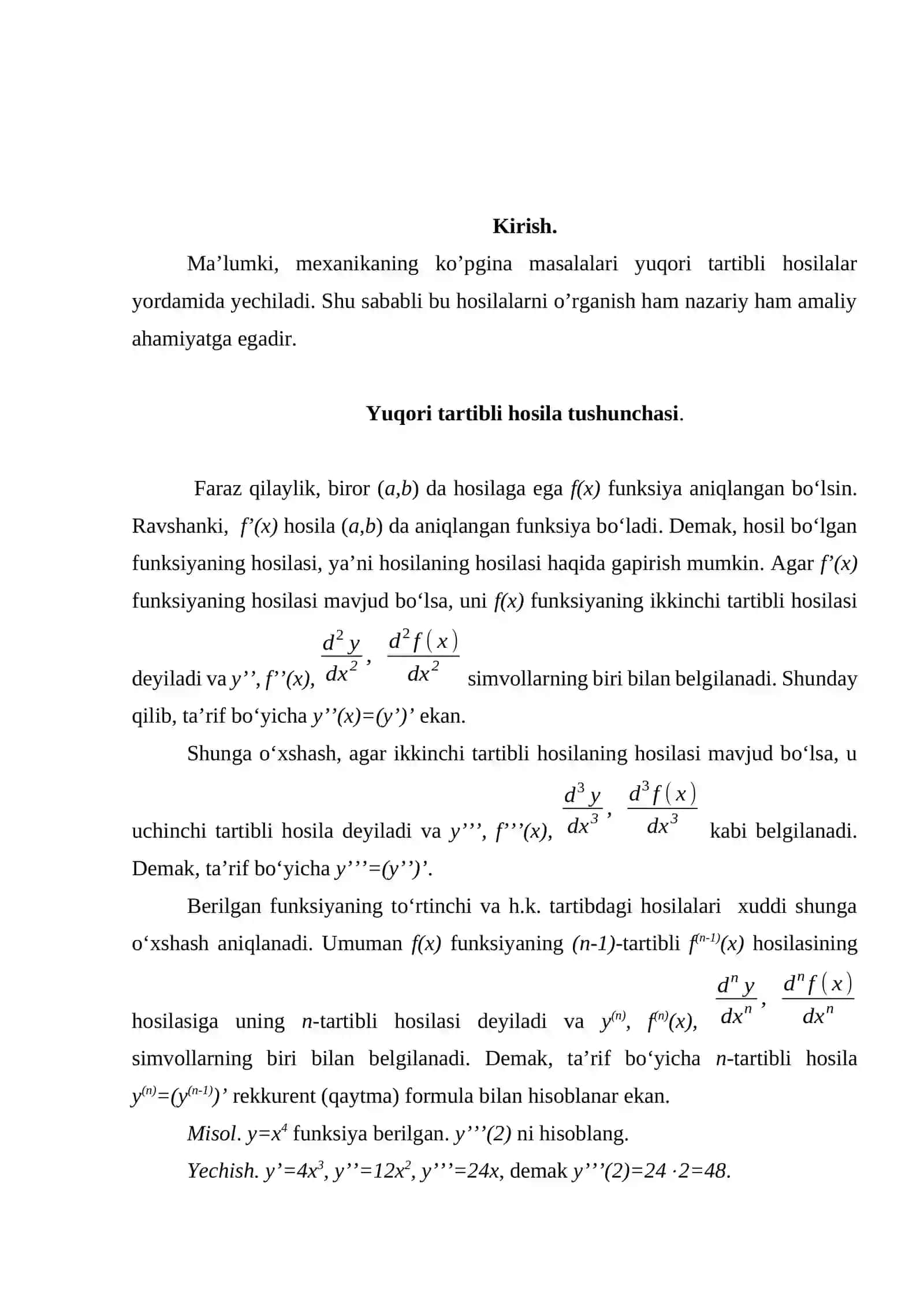 Yuqori Tartibli Hosilalar 2