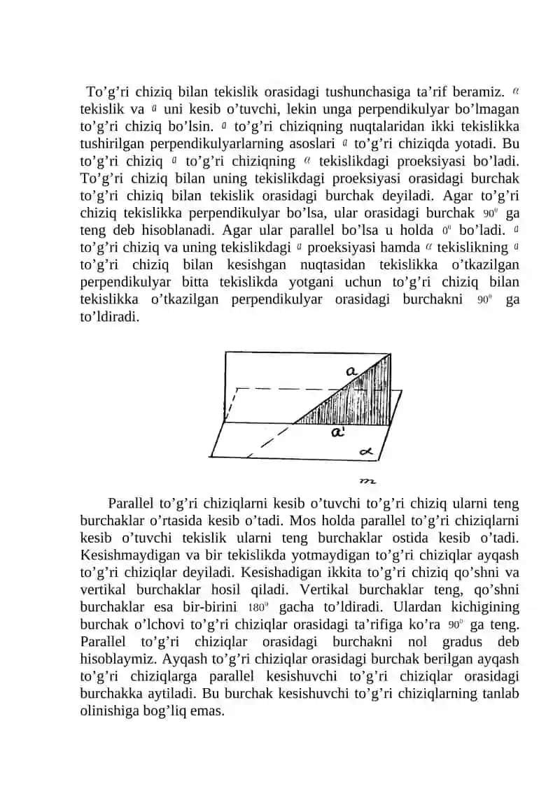 To’g’ri chiziq va tekislik orasidagi burchak 2
