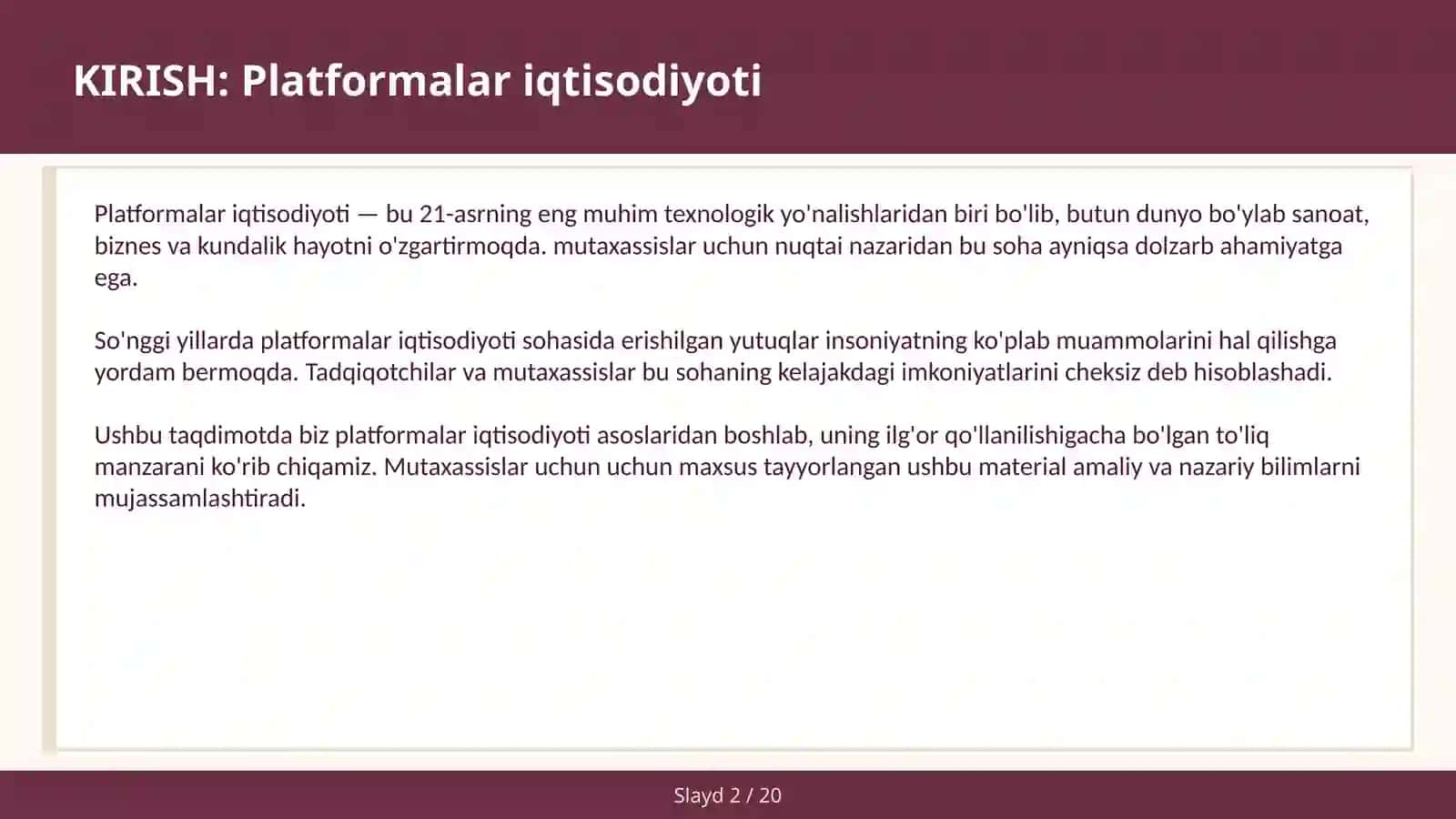 PLATFORMALAR IQTISODIYOTI 2