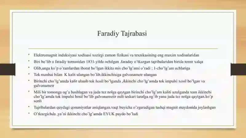 Elektromagnit induksiyasi hodisasi Faradiy-Maksvelt talqini 2
