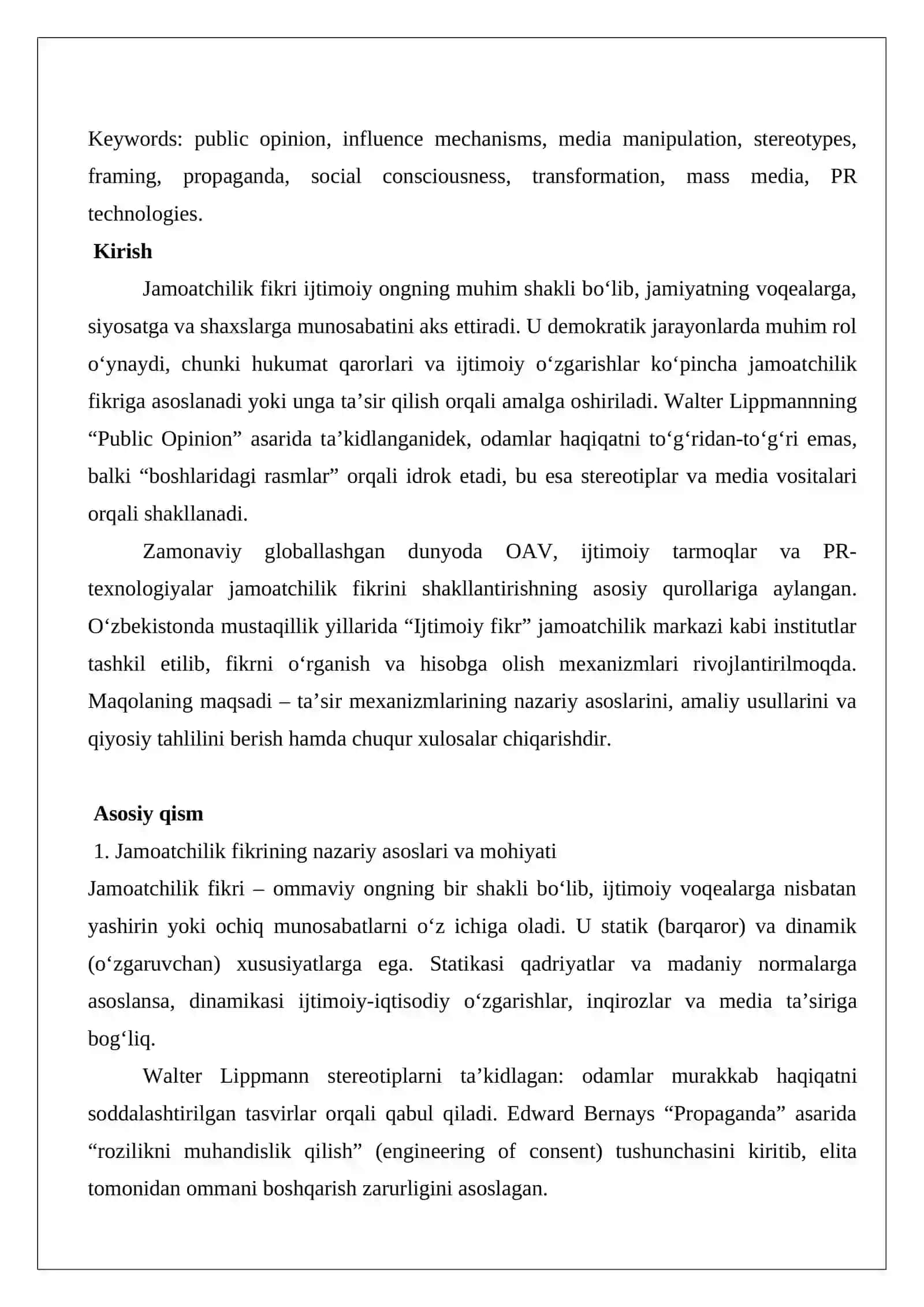 Jamoatchilik fikriga taʼsir koʻrsatish mexanizmlari va usullari 2