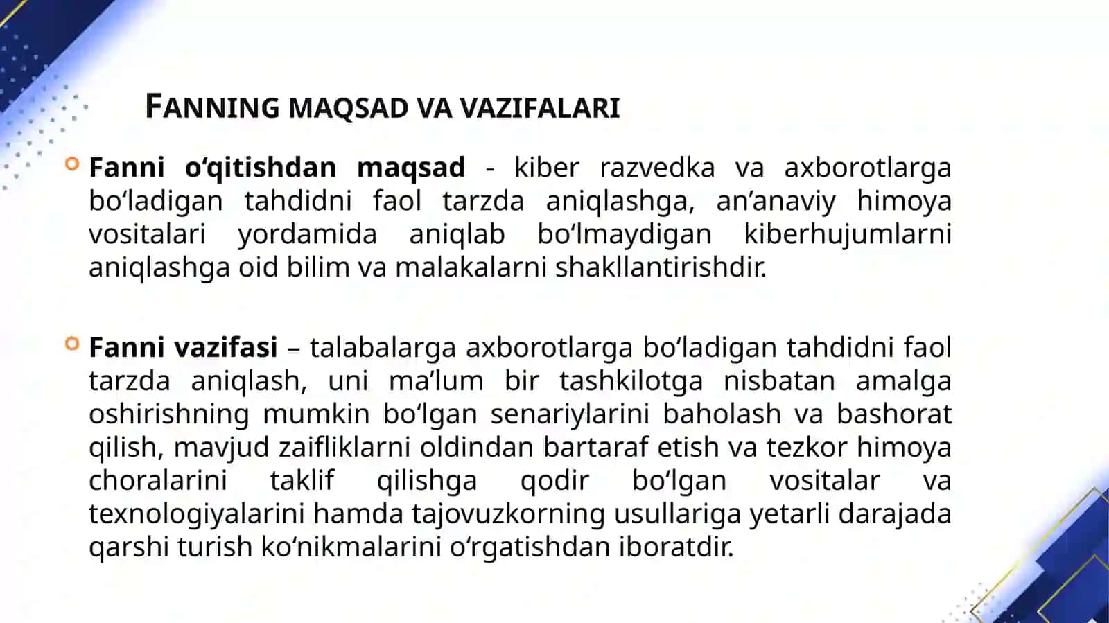 AXBOROT XAVFSIZLIGIGA BO‘LADIGAN TAHDIDLAR. 2