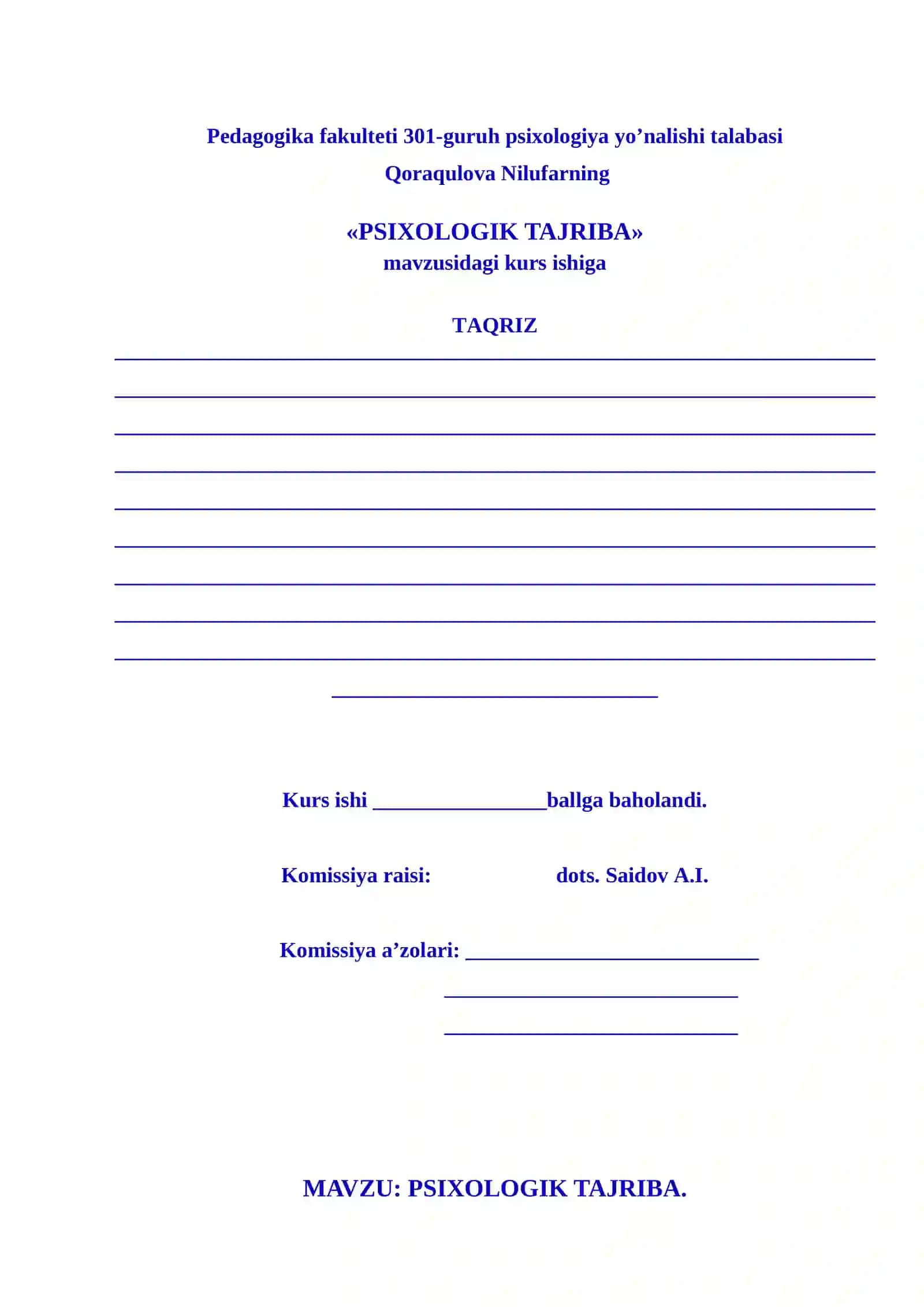 PSIXOLOGIK TAJRIBA 2