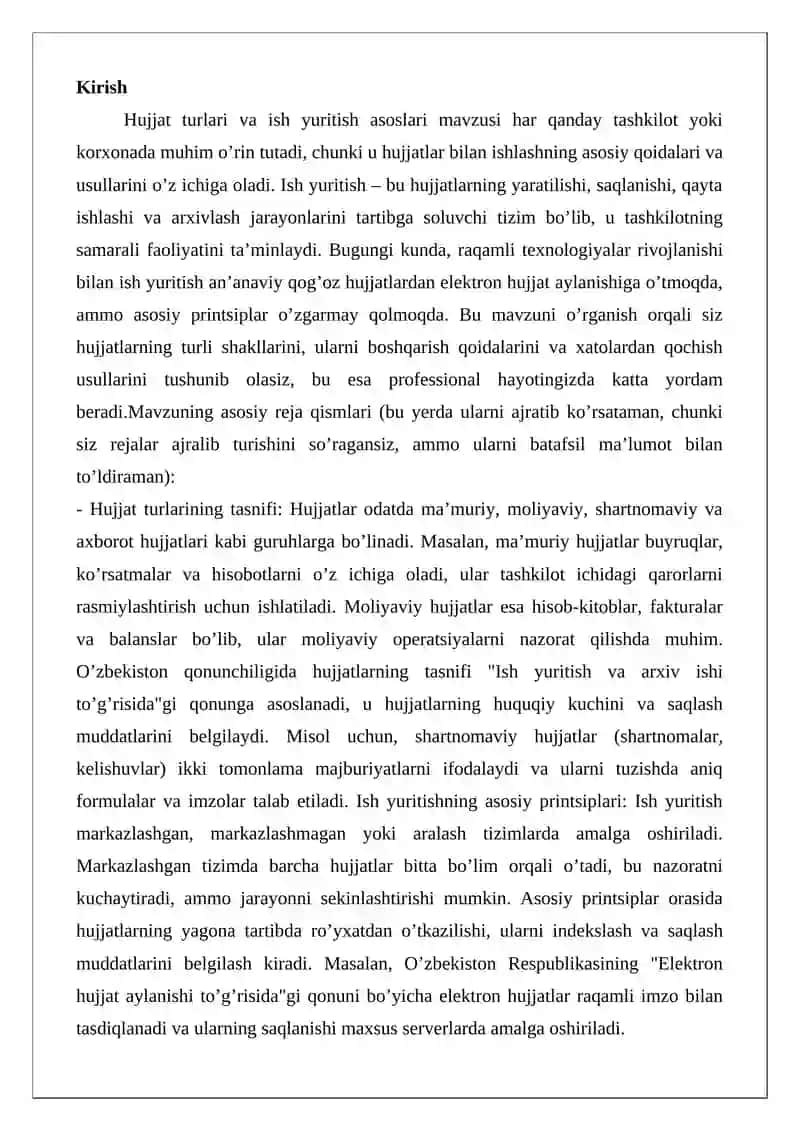 Hujjat turlari va ish yuritish asoslari 2