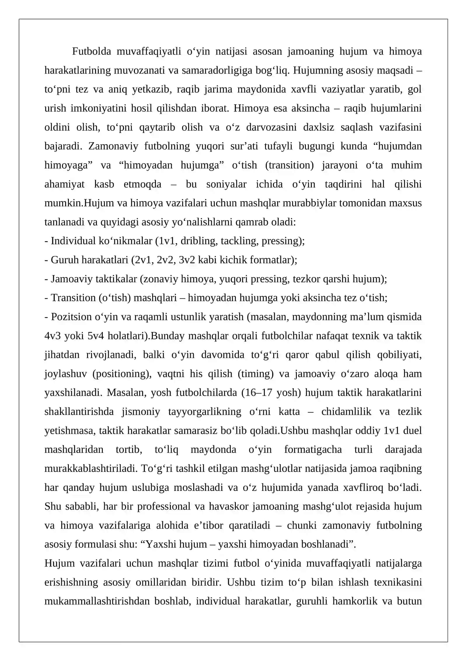 Hujum va himoya vazifalari uchun mashqlar 2