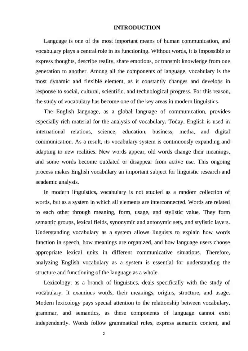 An Analysis of the English Language as a Vocabulary System in Modern Linguistics 2