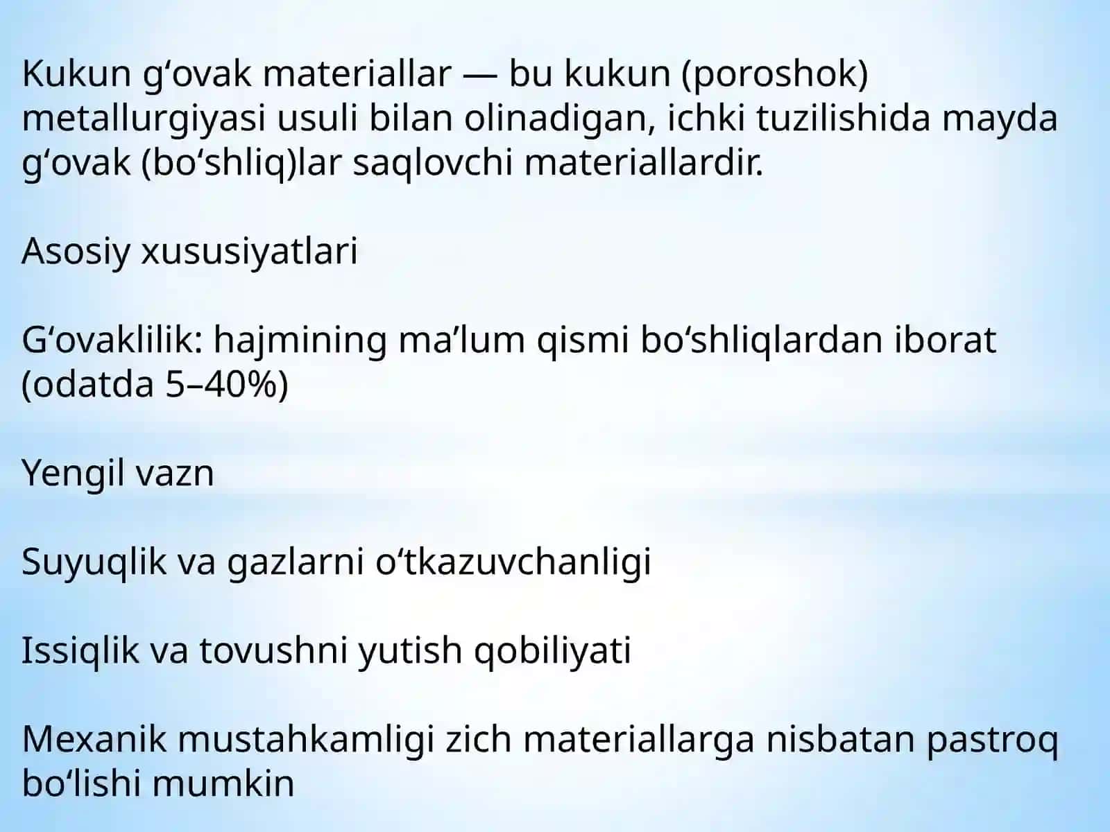 Kukun gʻovak materiallar 2