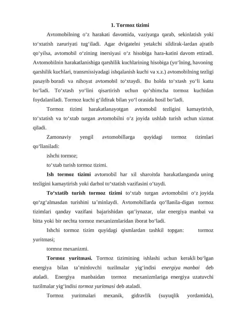 Zamonaviy avtomobillarning ishchi tormoz tizmi 2