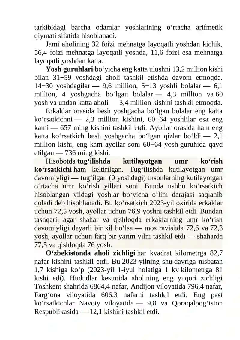 O‘zbekiston aholisi 37,1 million kishidan oshdi 2