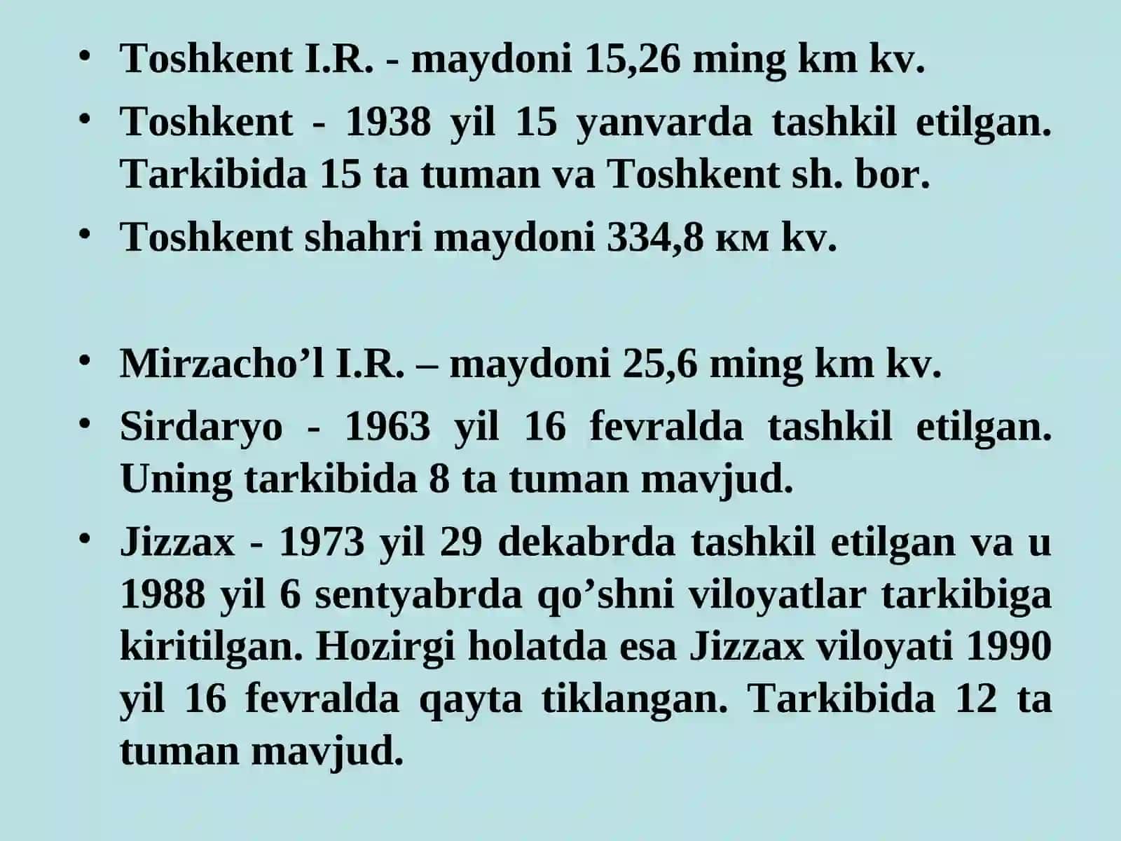 Toshkent va Mirzacho’l mintaqasi 2