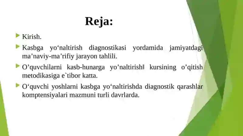 O‘QUVCHILARNI KASBGA YO‘NALTIRISHDA PEDAGOGIK DIAGNOSTIKA 2