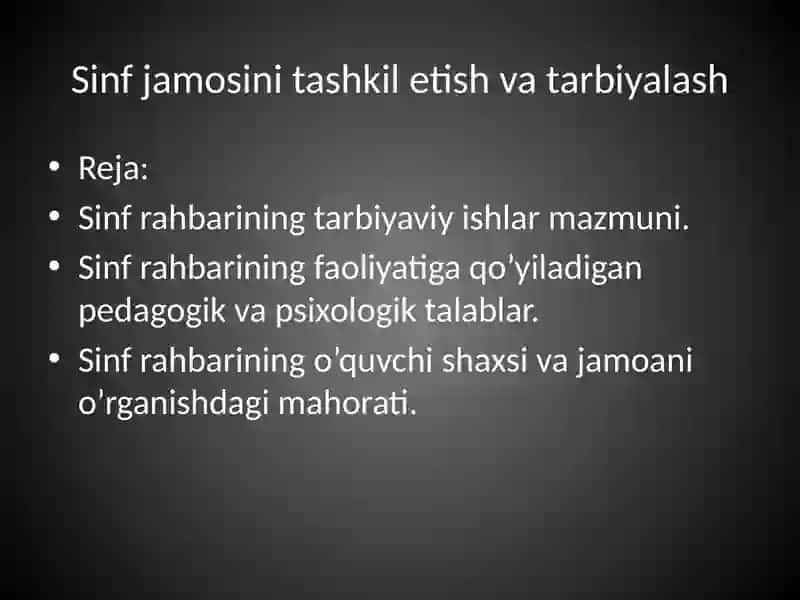Sinf jamosini tashkil etish va tarbiyalash 2