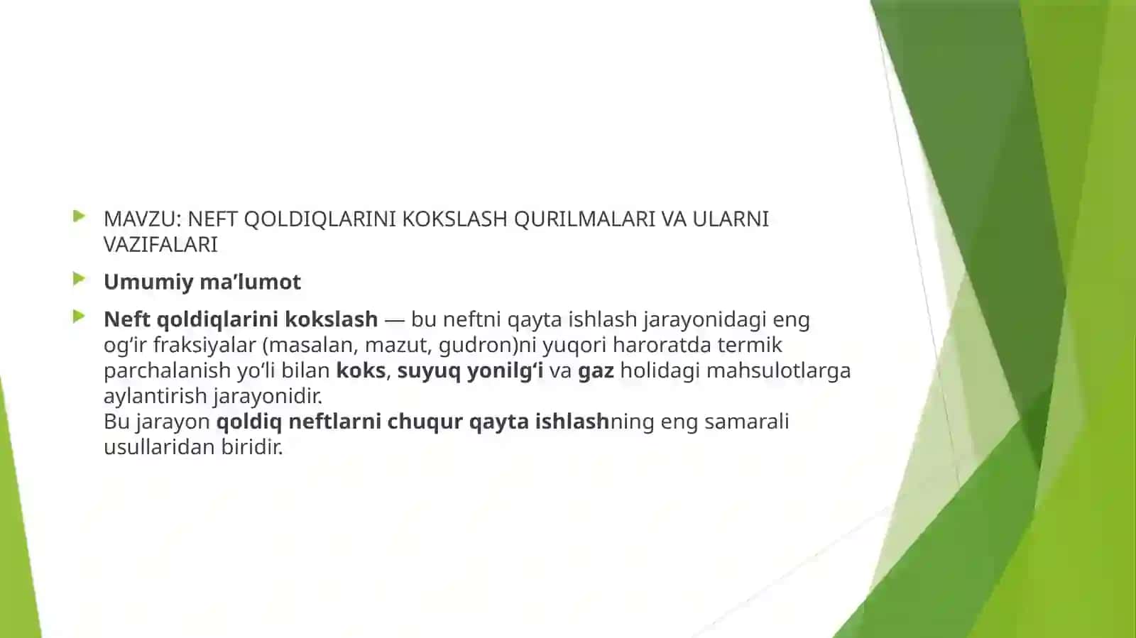 NEFT QOLDIQLARINI KOKSLASH QURILMALARI VA ULARNI VAZIFALARI TA'LIMI 2