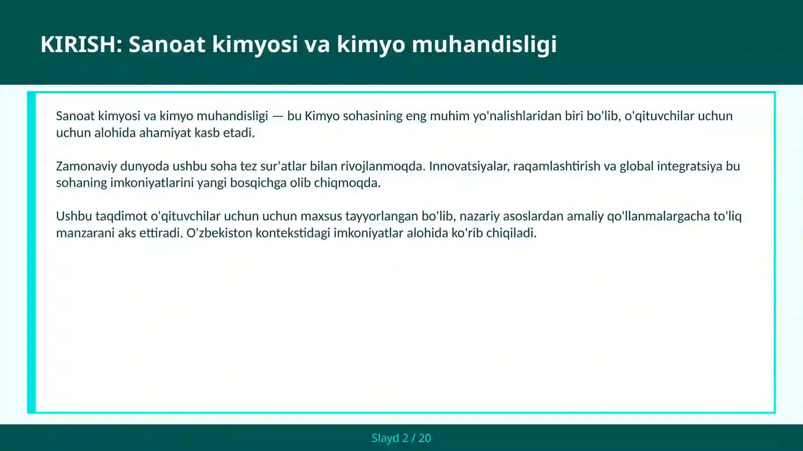 Sanoat Kimyosi va Kimyo Muhandisligi 2