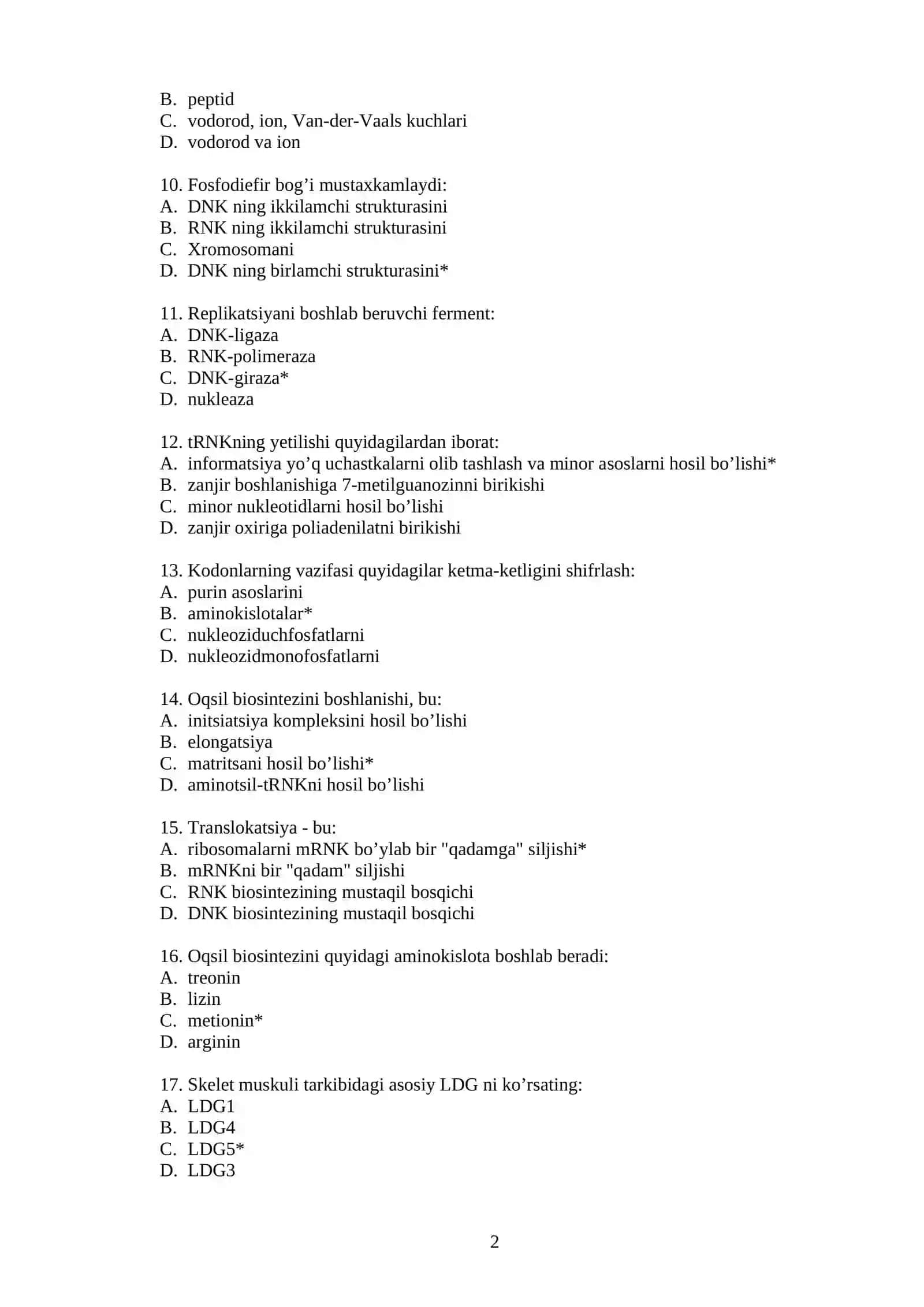 Biologiya Test Savollari 2