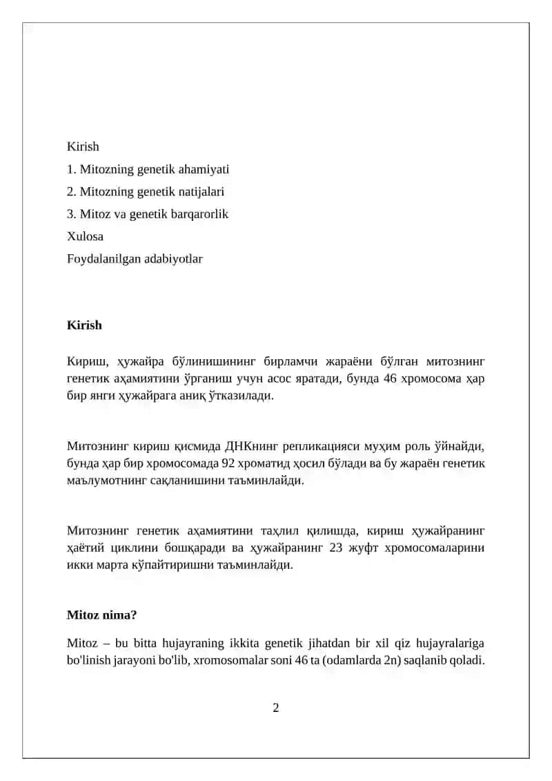 Mitozning genetik mohiyati 2