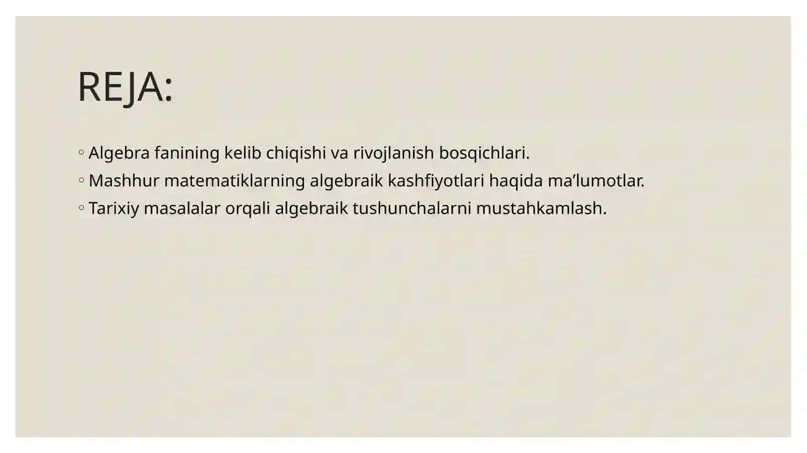 ALGEBRA ELEMENTLARI MAVZUSI 2