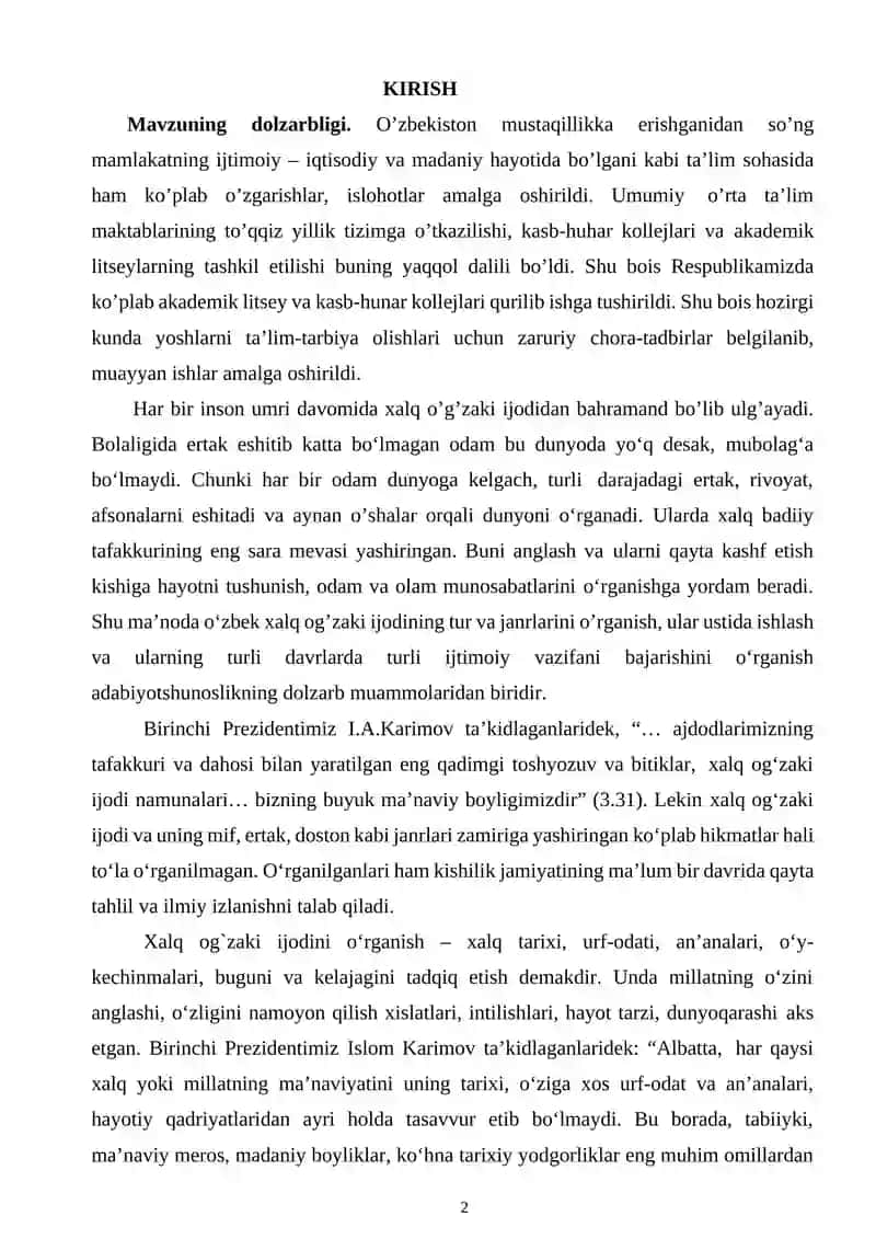 O'QISH DARSLARIDA XALQ OG'ZAKI IJODI 2