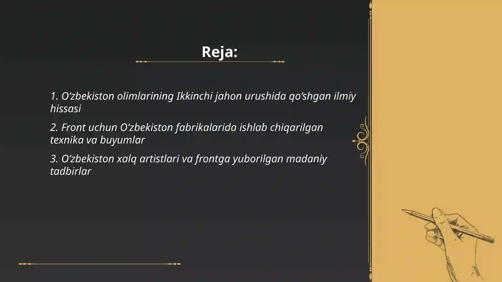 O‘zbekiston fan va madaniyati g‘alaba uchun qo‘shgan hizmati 2