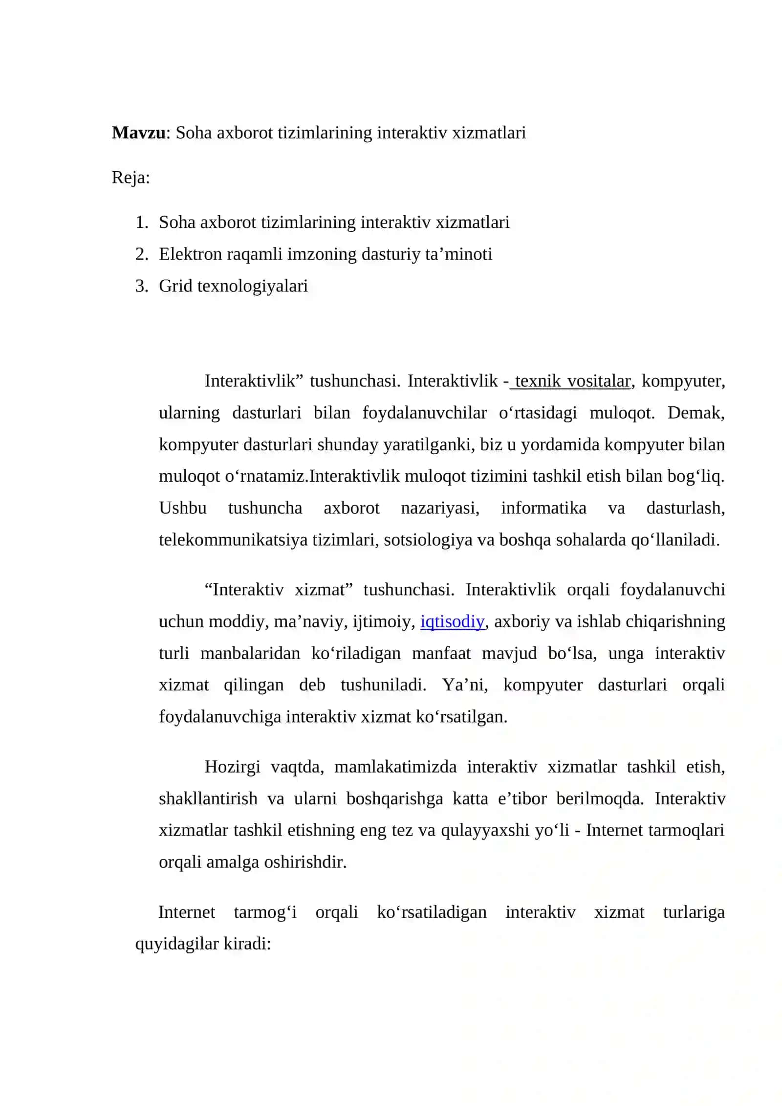Soha axborot tizimlarining interaktiv xizmatlari 2