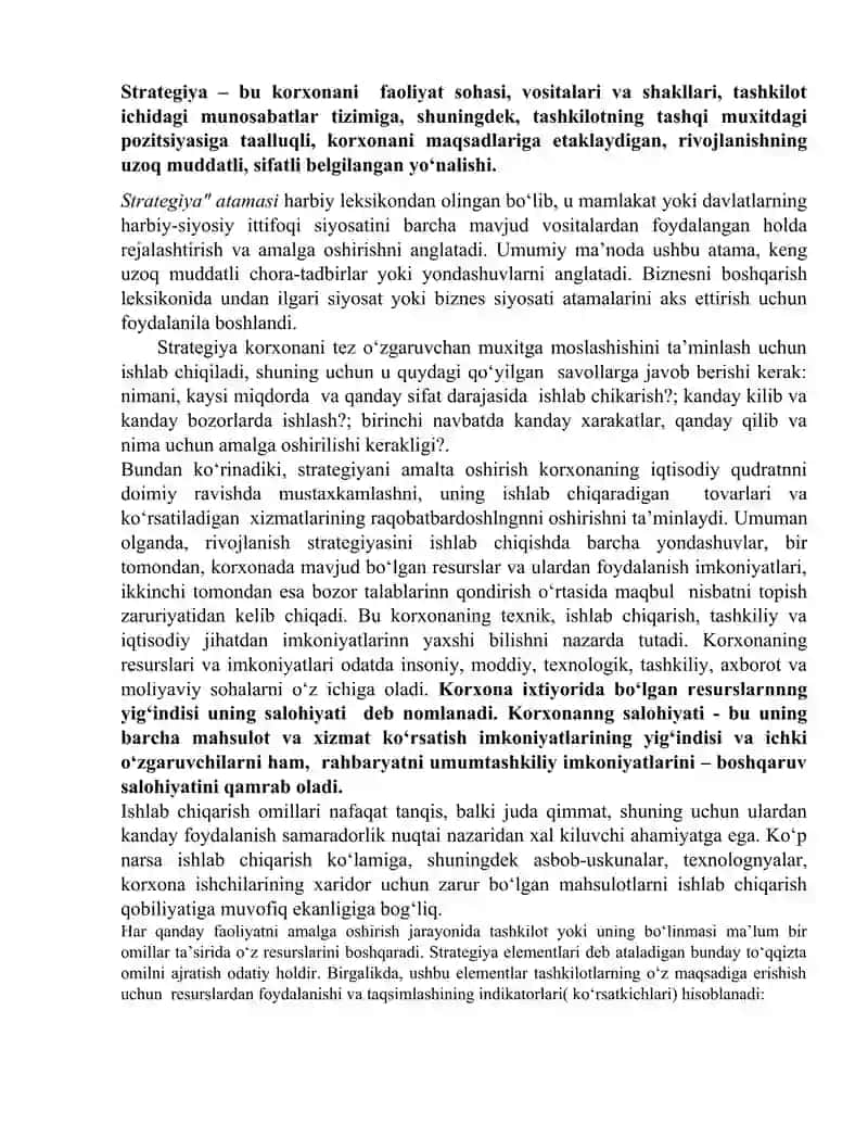 Korxona strategiyasi 2