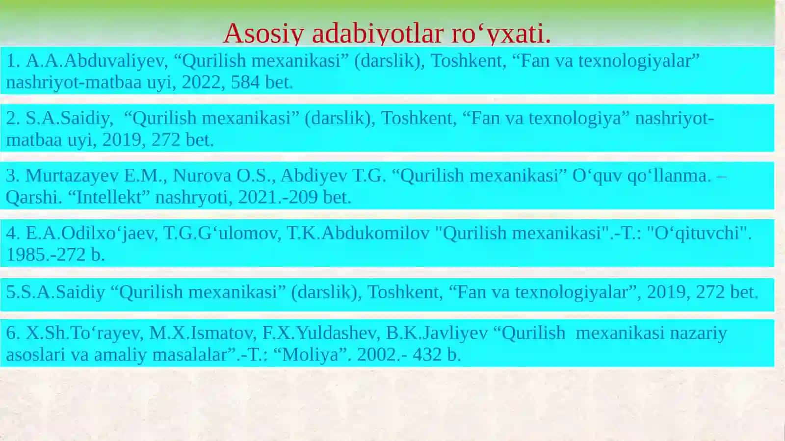Qurilish mexanikasi 2