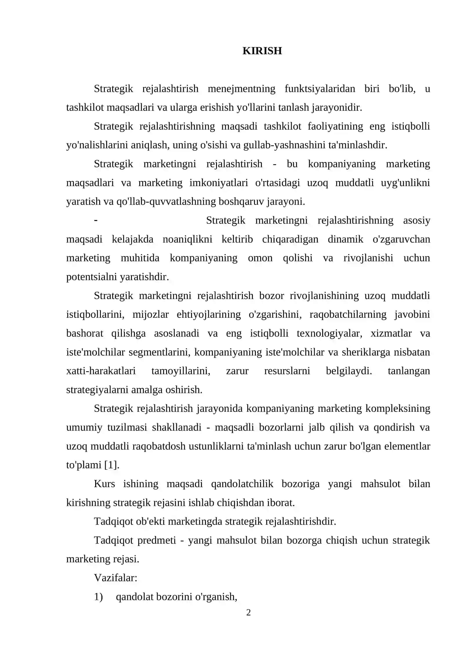 Strategik marketing rejasi 2