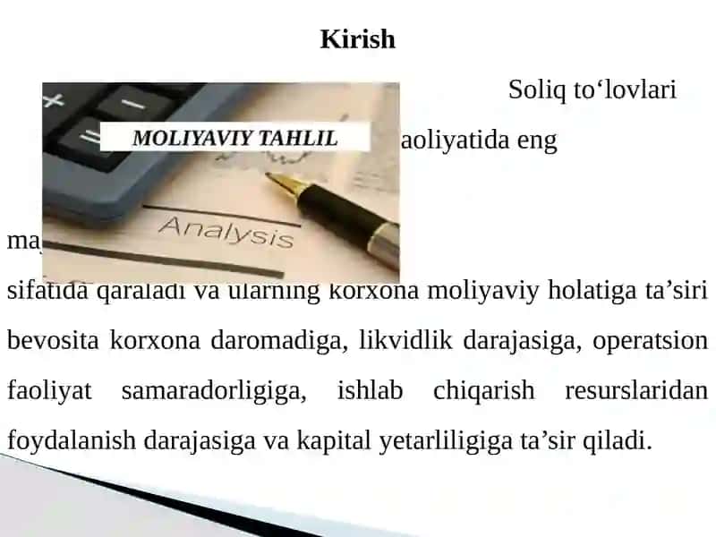 Soliqto'lovlarining korxonamoliyaviy holatigata'sirining tahlili 2