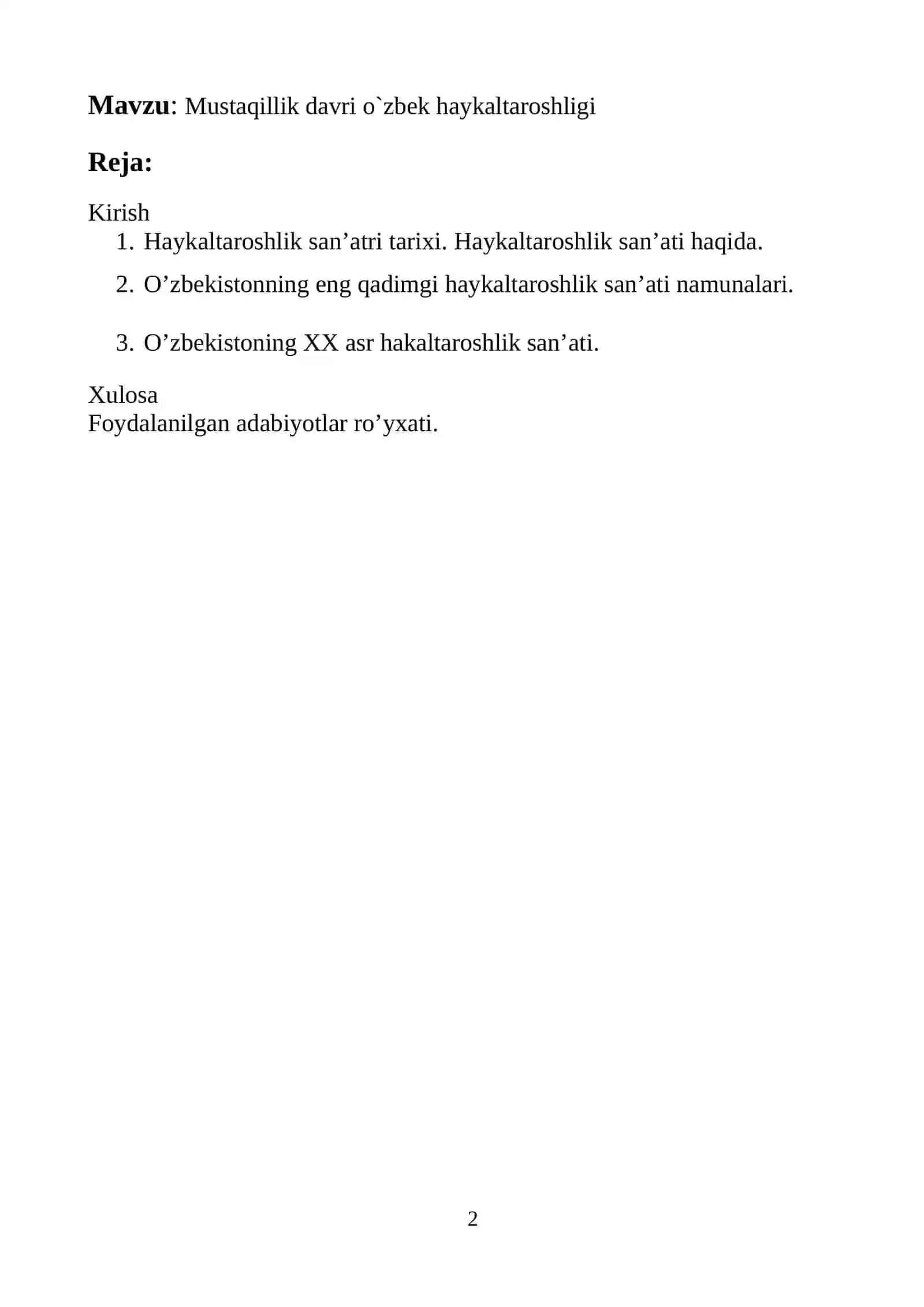 Mustaqillik davri o`zbek haykaltaroshligi 2