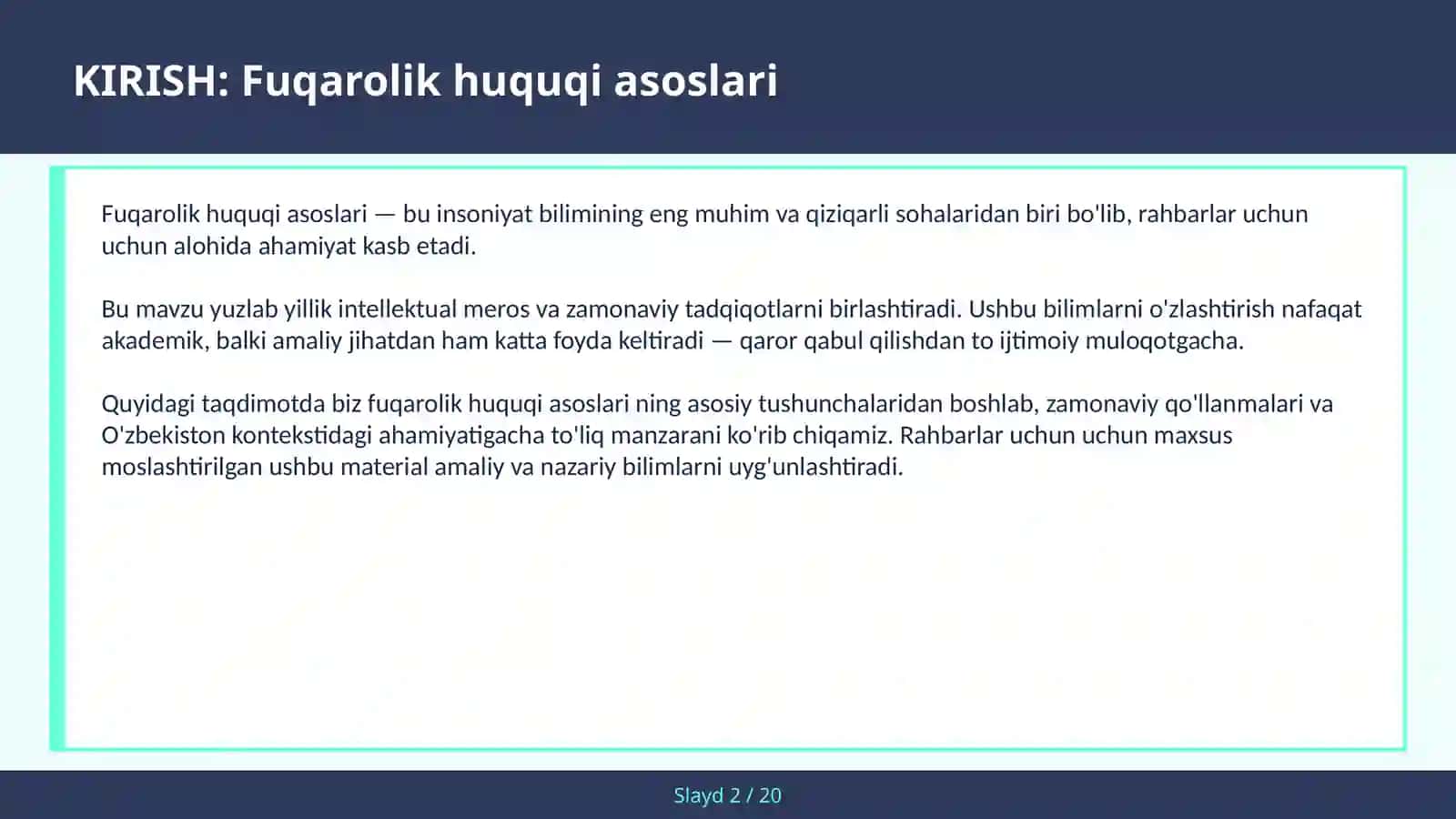 Fuqarolik huquqi asoslari 2