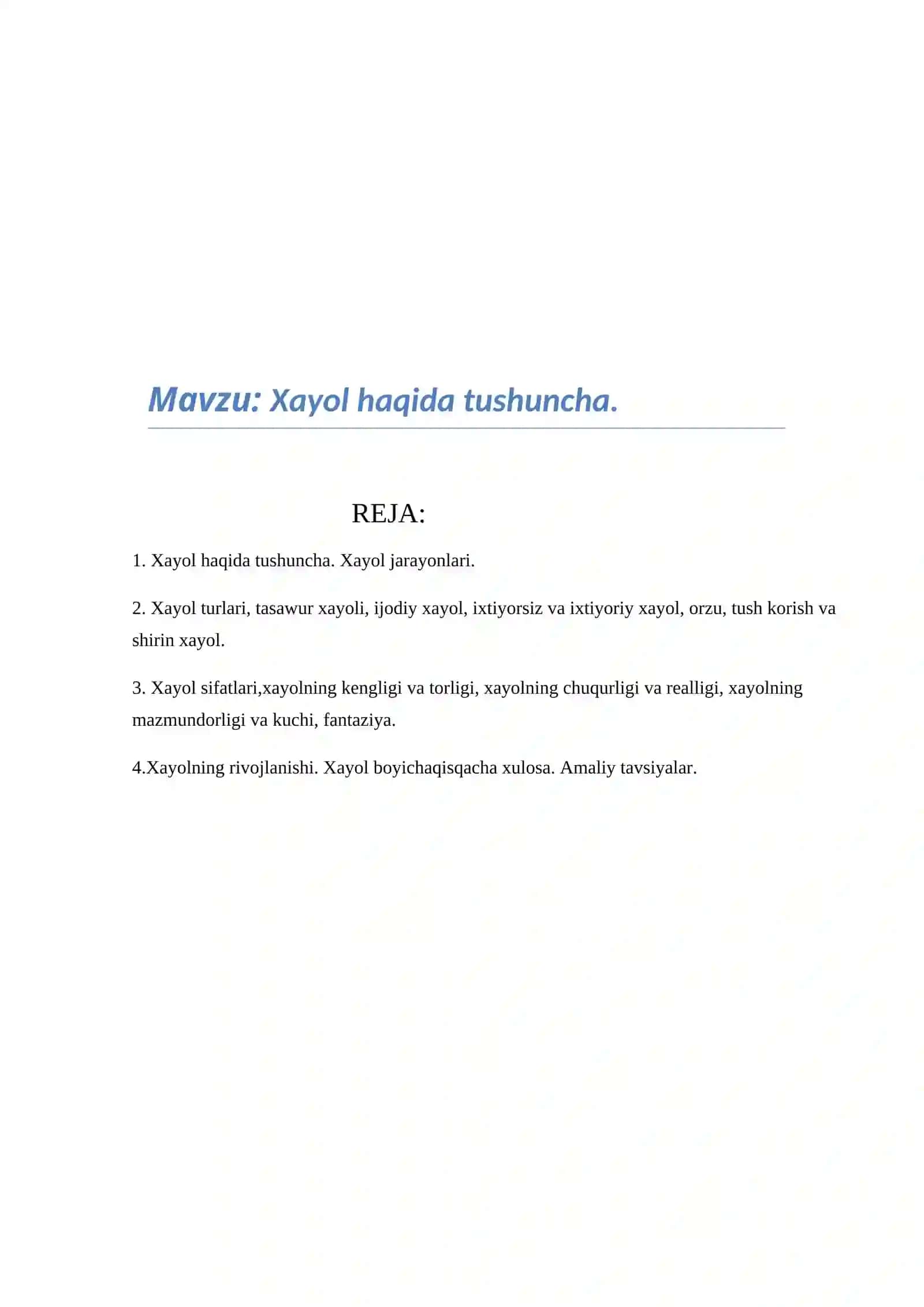 Xayol haqida tushuncha 2