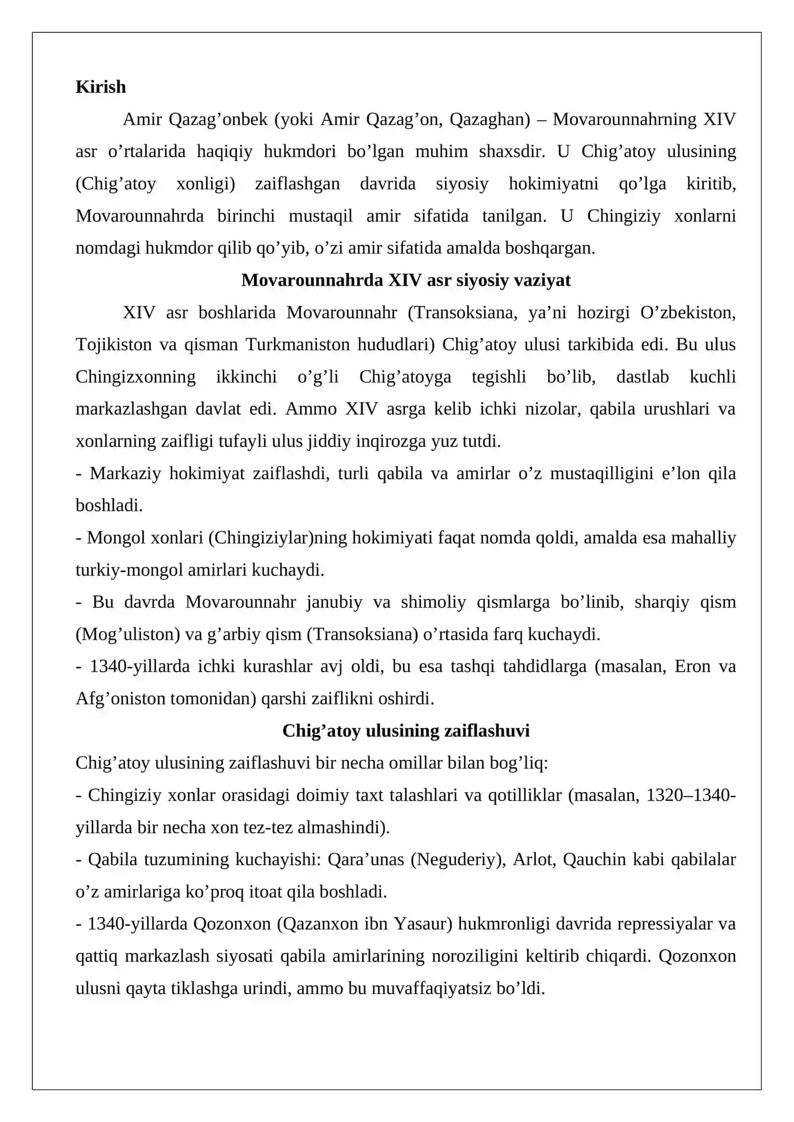 Amir Qazag’onbek – Movarounnahrning birinchi mustaqil amiri 2