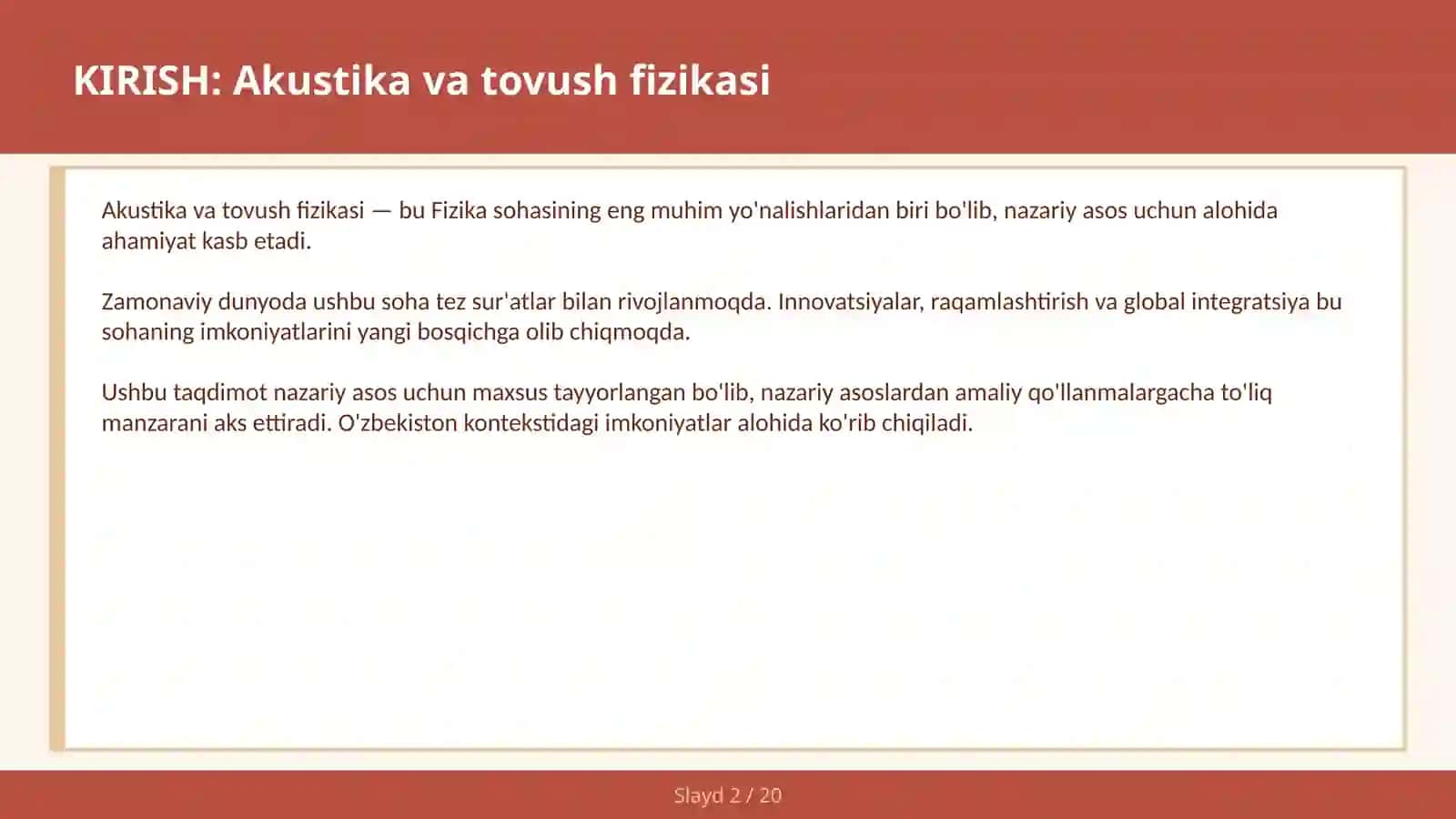 AKUSTIKA VA TOVUSH FIZIKASI 2