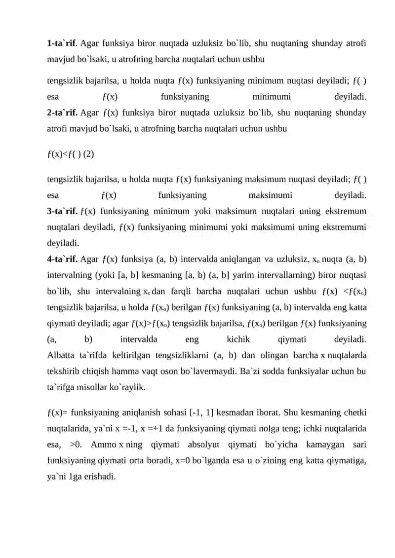 Ekstremumlar nazariyasi 2