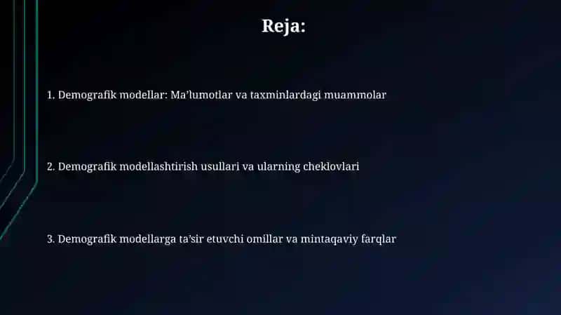 Demografik modellarga doir masalalar 2