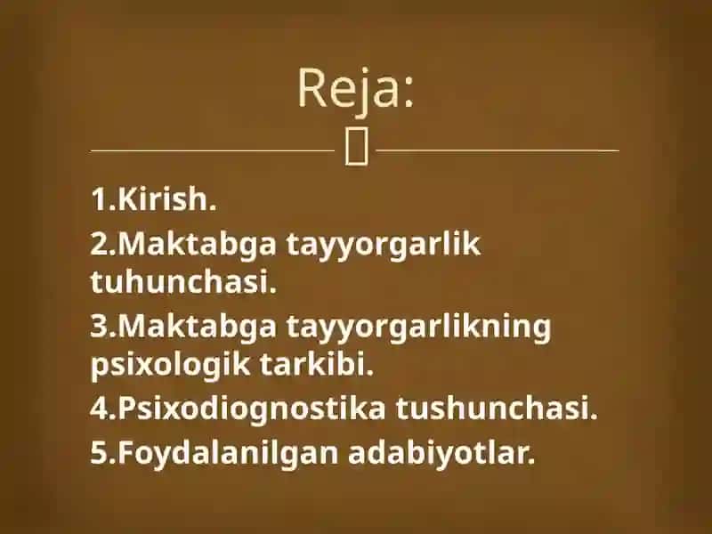 Bolamaktabga tayyorligining psixodiognostikasi 2